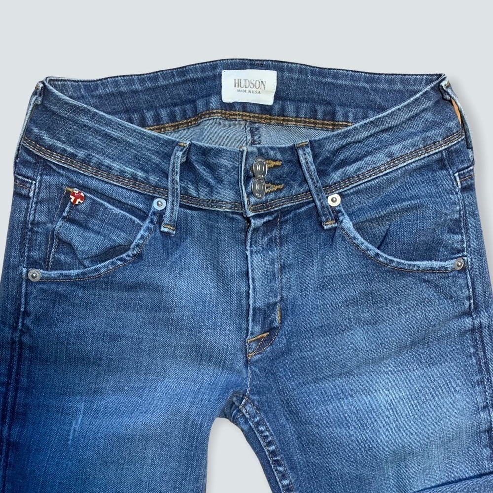 Hudson Womens Colin Midrise Skinny Rawhem Blue Jean Size 24 Made In Los Angeles View 3
